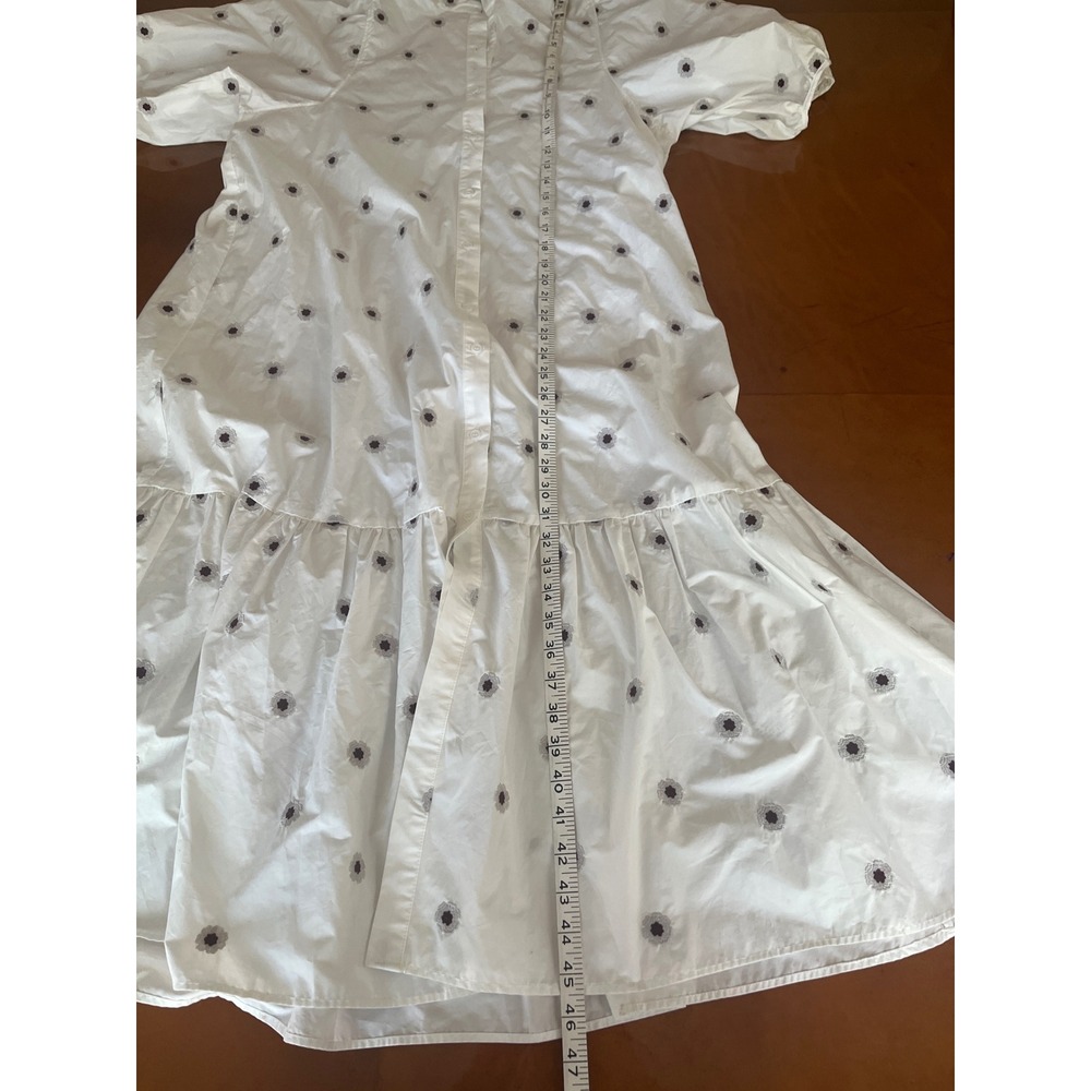 Zara White Poplin Ruffled Midi Dress Medium White Embroidered Floral - Picture 9 of 9